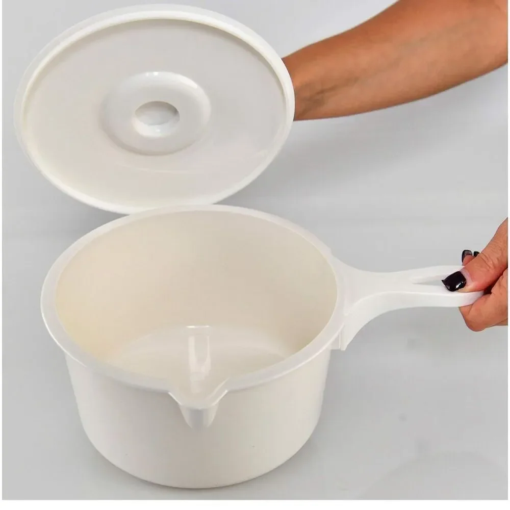 HOME-X Set 4 Microwave Pot and Skillet‎ with Lids White BPA Free Dishwasher Safe
